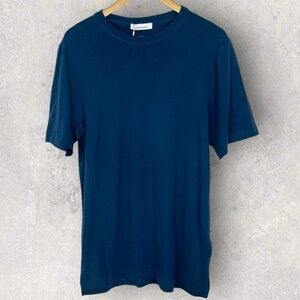 NWT Samsoe Silk Blend Blue T-Shirt Mens Size Small Short Sleeve Tee Barasat Top‎